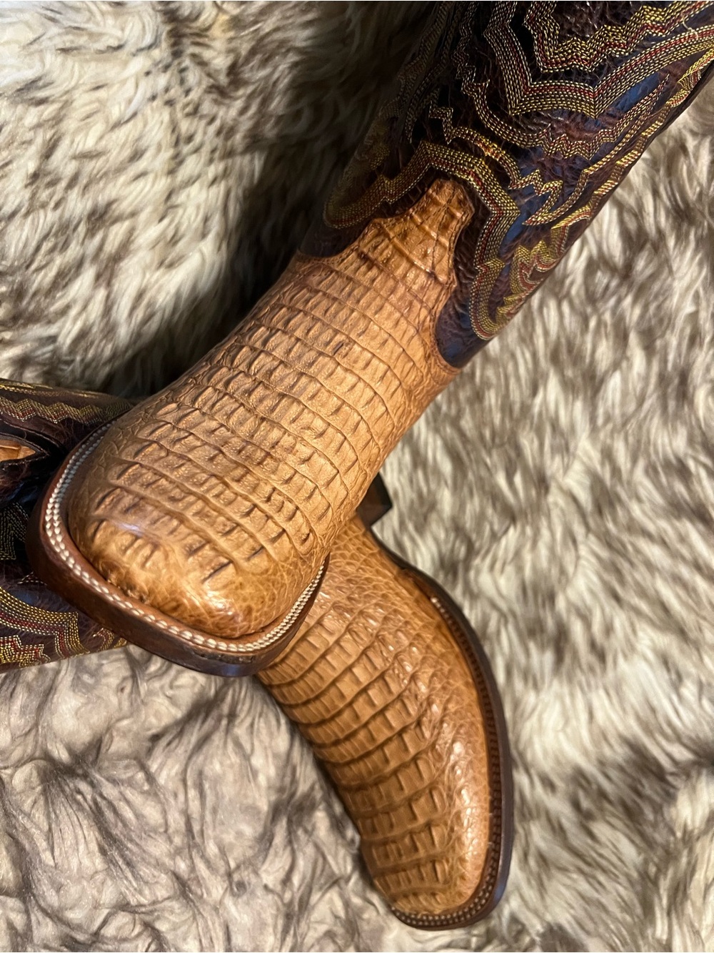 RESISTOL MEN CAIMAN & LEATHER Western Boots with Dark Brown Shaft Sz 7 D - Picture 14 of 14